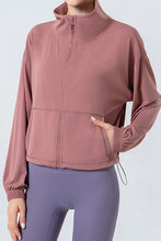 Load image into Gallery viewer, Drawstring Zip Up Dropped Shoulder Active Outerwear