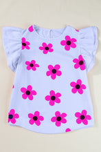 Load image into Gallery viewer, Ruffled Flower Printed Round Neck Cap Sleeve Blouse