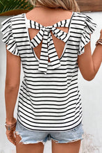 Load image into Gallery viewer, Tied Striped V-Neck Cap Sleeve T-Shirt