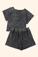 Load image into Gallery viewer, Heathered Round Neck Top and Shorts Lounge Set