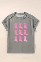 Load image into Gallery viewer, Boots Graphic Striped Round Neck Short Sleeve T-Shirt