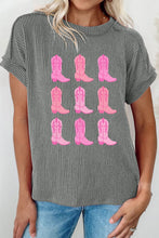 Load image into Gallery viewer, Boots Graphic Striped Round Neck Short Sleeve T-Shirt