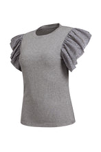 Load image into Gallery viewer, Ruffled Round Neck Cap Sleeve Top