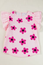 Load image into Gallery viewer, Ruffled Flower Printed Round Neck Cap Sleeve Blouse