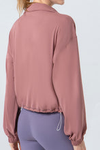 Load image into Gallery viewer, Drawstring Zip Up Dropped Shoulder Active Outerwear