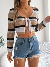 Load image into Gallery viewer, Tied Openwork Long Sleeve Knit Top