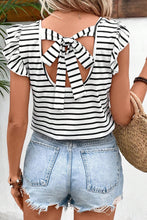 Load image into Gallery viewer, Tied Striped V-Neck Cap Sleeve T-Shirt
