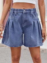 Load image into Gallery viewer, Ruched Half Elastic Waist Denim Shorts