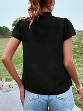 Load image into Gallery viewer, Frill Swiss Dot Tie Neck Short Sleeve Blouse