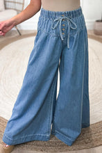 Load image into Gallery viewer, Dusk Blue Mineral Wash Button High Waist Wide Leg Jeans
