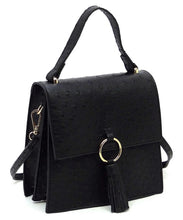 Load image into Gallery viewer, Ostrich Ring Tassel Flap Crossbody Satchel

