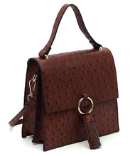 Load image into Gallery viewer, Ostrich Ring Tassel Flap Crossbody Satchel
