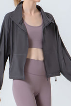 Load image into Gallery viewer, Drawstring Zip Up Dropped Shoulder Active Outerwear
