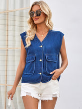 Load image into Gallery viewer, Button Up V-Neck Denim Vest
