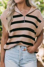 Load image into Gallery viewer, Striped Half Zip Cap Sleeve Knit Top

