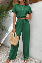 Load image into Gallery viewer, Round Neck Short Sleeve Top and Pants Set

