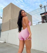 Load image into Gallery viewer, Strappy Backless Jumpsuits Tummy Control Yoga Romper
