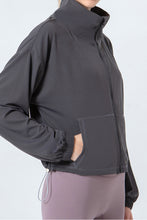 Load image into Gallery viewer, Drawstring Zip Up Dropped Shoulder Active Outerwear
