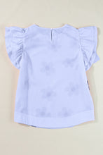 Load image into Gallery viewer, Ruffled Flower Printed Round Neck Cap Sleeve Blouse
