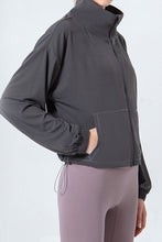 Load image into Gallery viewer, Drawstring Zip Up Dropped Shoulder Active Outerwear
