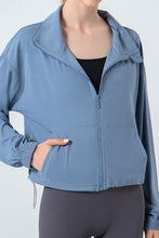 Load image into Gallery viewer, Drawstring Zip Up Dropped Shoulder Active Outerwear
