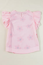 Load image into Gallery viewer, Ruffled Flower Printed Round Neck Cap Sleeve Blouse
