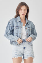 Load image into Gallery viewer, RISEN Full Size Button Down Cropped Denim Jacket
