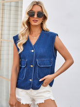 Load image into Gallery viewer, Button Up V-Neck Denim Vest
