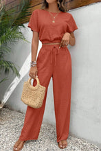 Load image into Gallery viewer, Round Neck Short Sleeve Top and Pants Set
