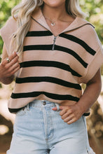 Load image into Gallery viewer, Striped Half Zip Cap Sleeve Knit Top
