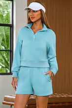 Load image into Gallery viewer, Half Button Sweatshirt and Shorts Active Set
