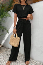 Load image into Gallery viewer, Round Neck Short Sleeve Top and Pants Set
