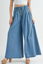 Load image into Gallery viewer, Dusk Blue Mineral Wash Button High Waist Wide Leg Jeans
