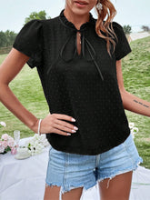 Load image into Gallery viewer, Frill Swiss Dot Tie Neck Short Sleeve Blouse
