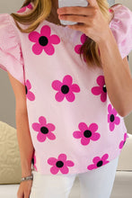 Load image into Gallery viewer, Ruffled Flower Printed Round Neck Cap Sleeve Blouse
