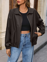 Load image into Gallery viewer, Zip Up Dropped Shoulder Jacket
