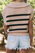 Load image into Gallery viewer, Striped Half Zip Cap Sleeve Knit Top
